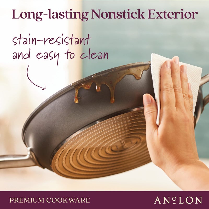 Anolon Accolade Forged Hard Anodized Nonstick Deep Frying Pan / Skillet with Helper Handle and Lid, 12 Inch - Moonstone Gray - Image 5